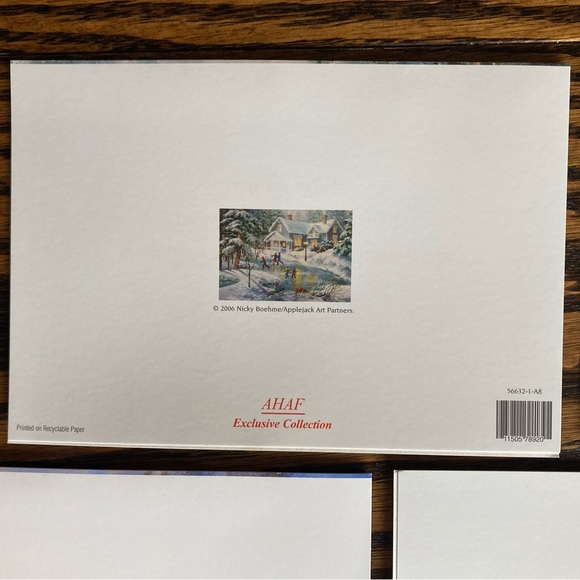 Lot of 5 Nicky Boehme Art Winter Town Cottage Unused Christmas Cards Envelopes - Picture 9 of 16